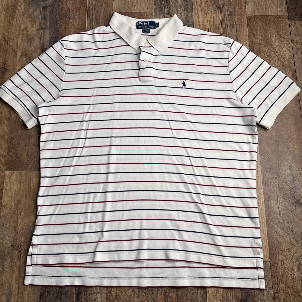 Vintage Polo Ralph‎ Lauren Polo Shirt Men's XL White Striped Rugby Short Sleeve